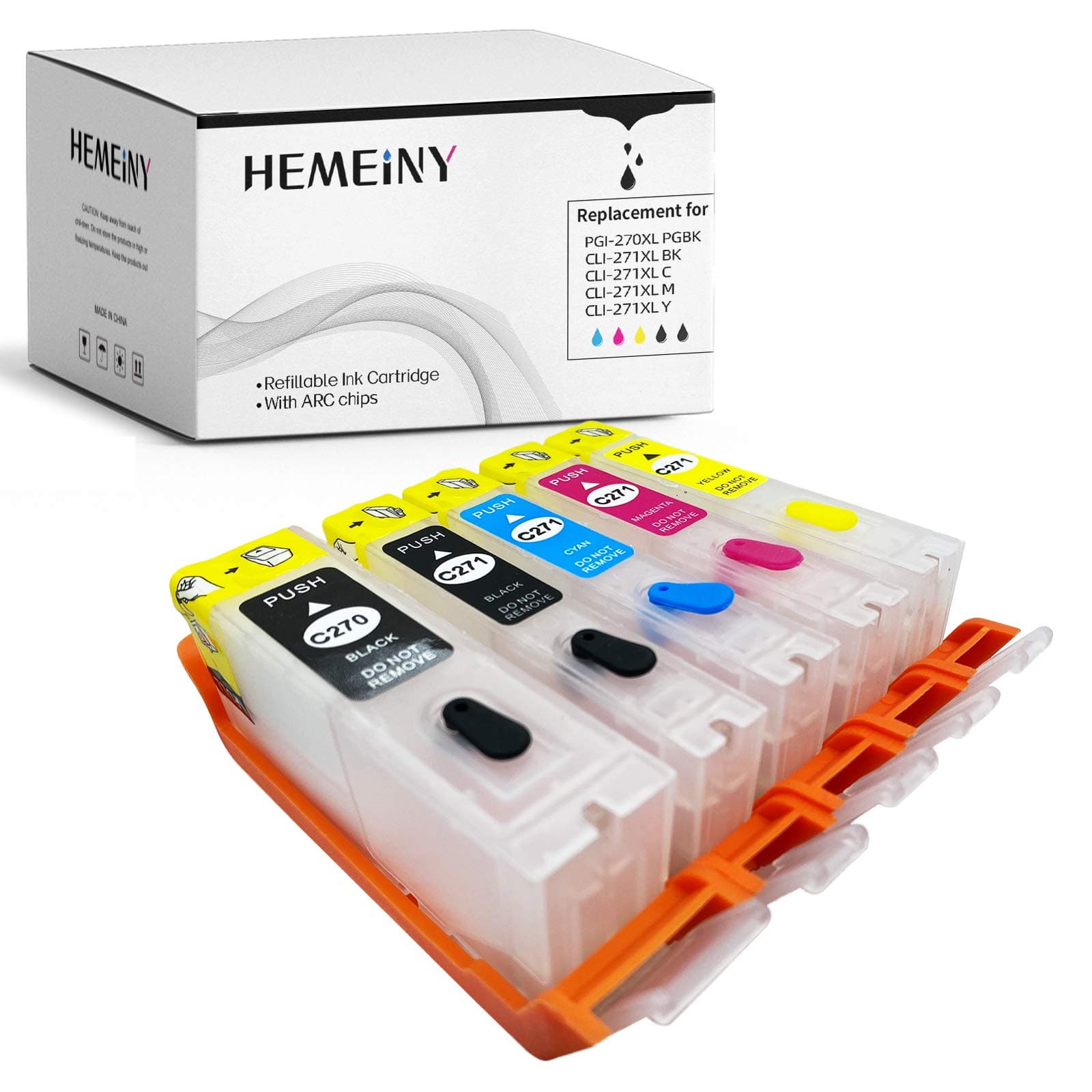 HEMEINY Empty Refillable Ink Cartridge Replacement For Canon PGI-270 CLI-271 Ink, Works With PIXMA MG5720 MG5721 MG5722 MG6820 MG6821 MG6822 MG7720 TS9020 TS8020 TS6020 TS5020 Printer