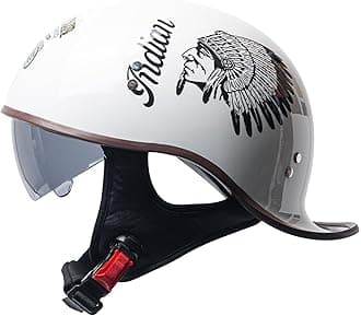 Motorcycle Retro Half Helmet DOT Approved Adult Men Women Vintage German Style Half Face Skull Cap Helmets for Scooter Moped Cruiser Chopper ATV Motorbike Baseball Cap with Visor Goggles