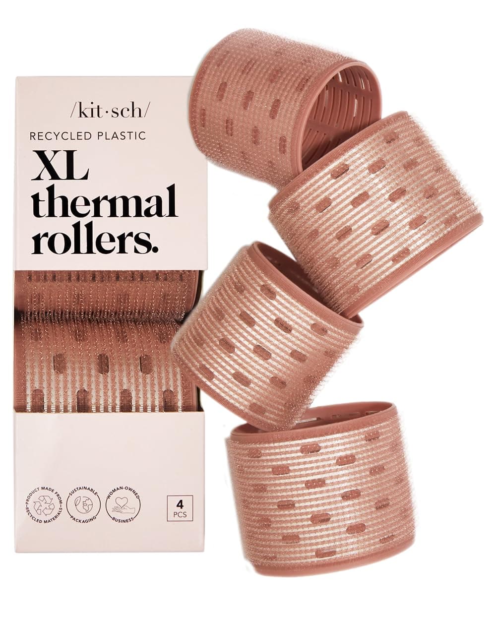 XL Ceramic Thermal Rollers - Self Grip Hair Rollers for Blowout Look Long Hair, Medium & Short Hair, Large Hair Rollers for Volume & Curls, Thermal Curlers - Terracotta, 4pcs