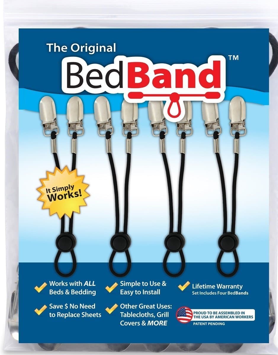 2 Pack (8 Bands) , Black : The ORIGINAL Bed Band - Adjustable Fastener/Holder/Strap/Suspender/Gripper for Your Sheets (2 Pack - Black)