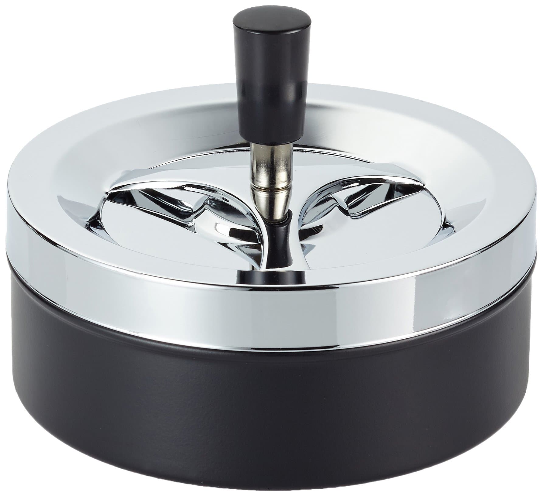 KeYou SMOKERTOOLS Large nice modern spin ashtray, wind ashtray, approx. 14 cm (diameter), metal/chrome/black