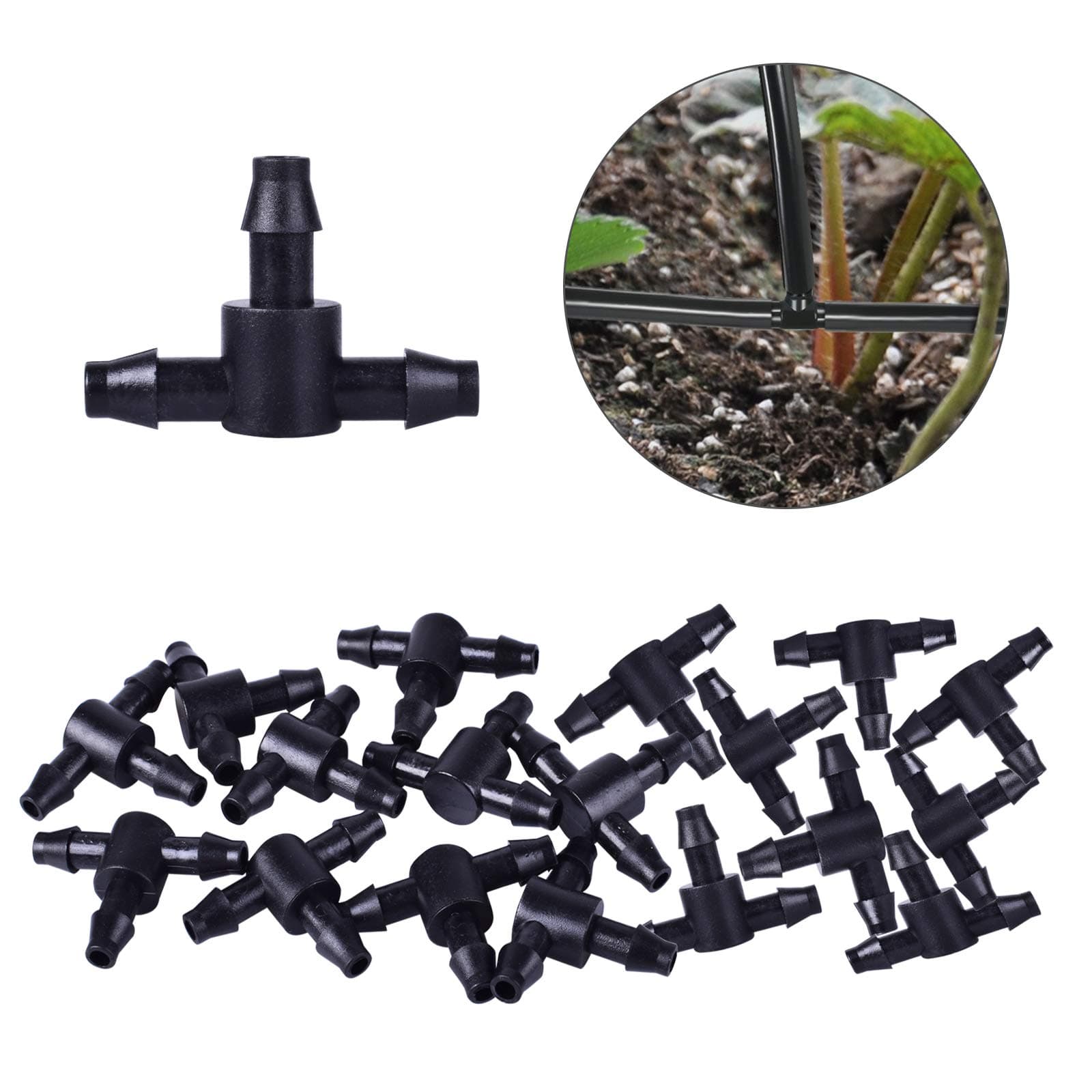 MIXC 20-Pack Drip Irrigation Barbed Connectors 1/4" Universal Barbed Tee Fittings for 1/4" Drip Tubing