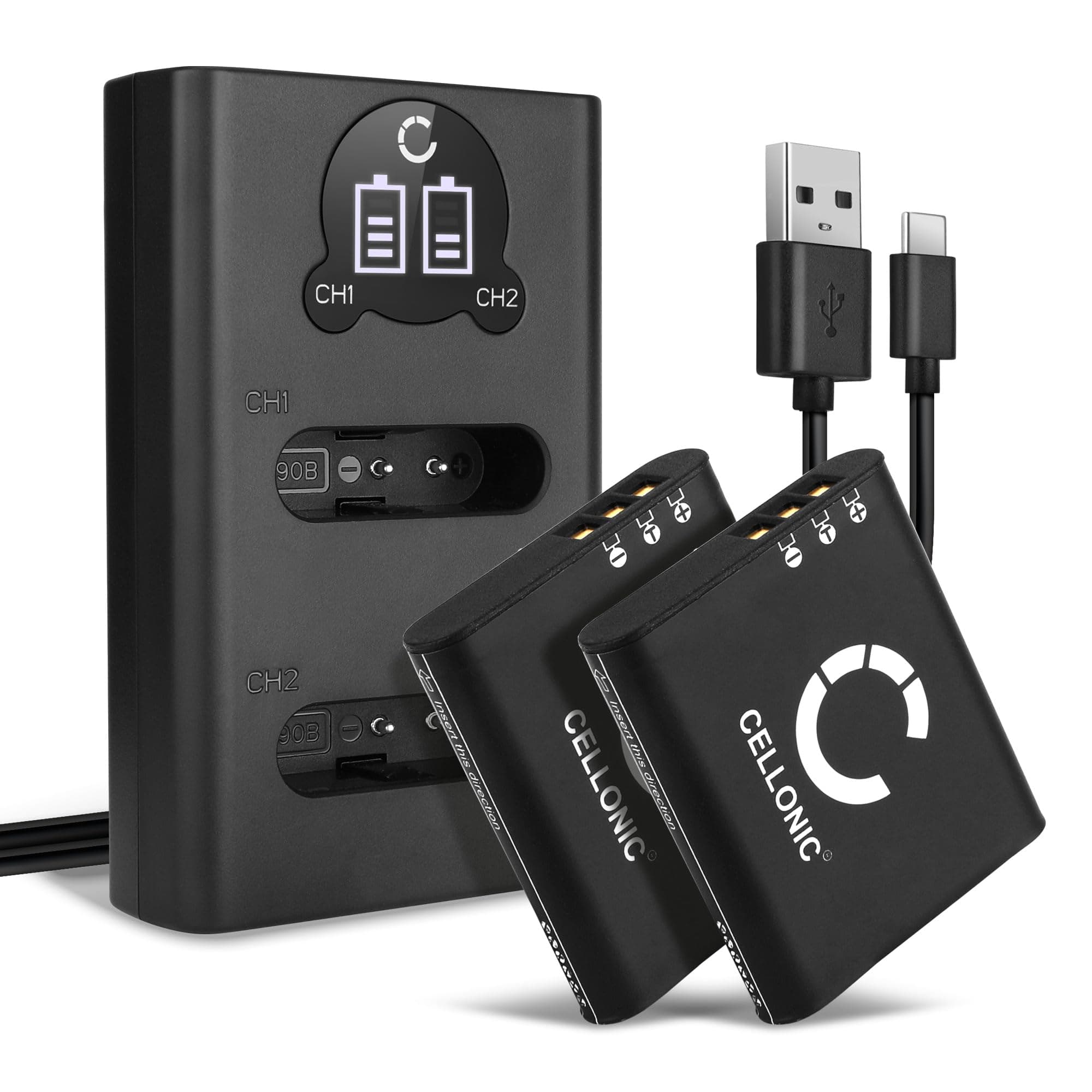 2x Battery for Camera Compatible with Olympus OM System TG-7, Stylus SH-60, Tough TG-Tracker, Li-90B - (1100mAh, 3.6V) + Dual Charger