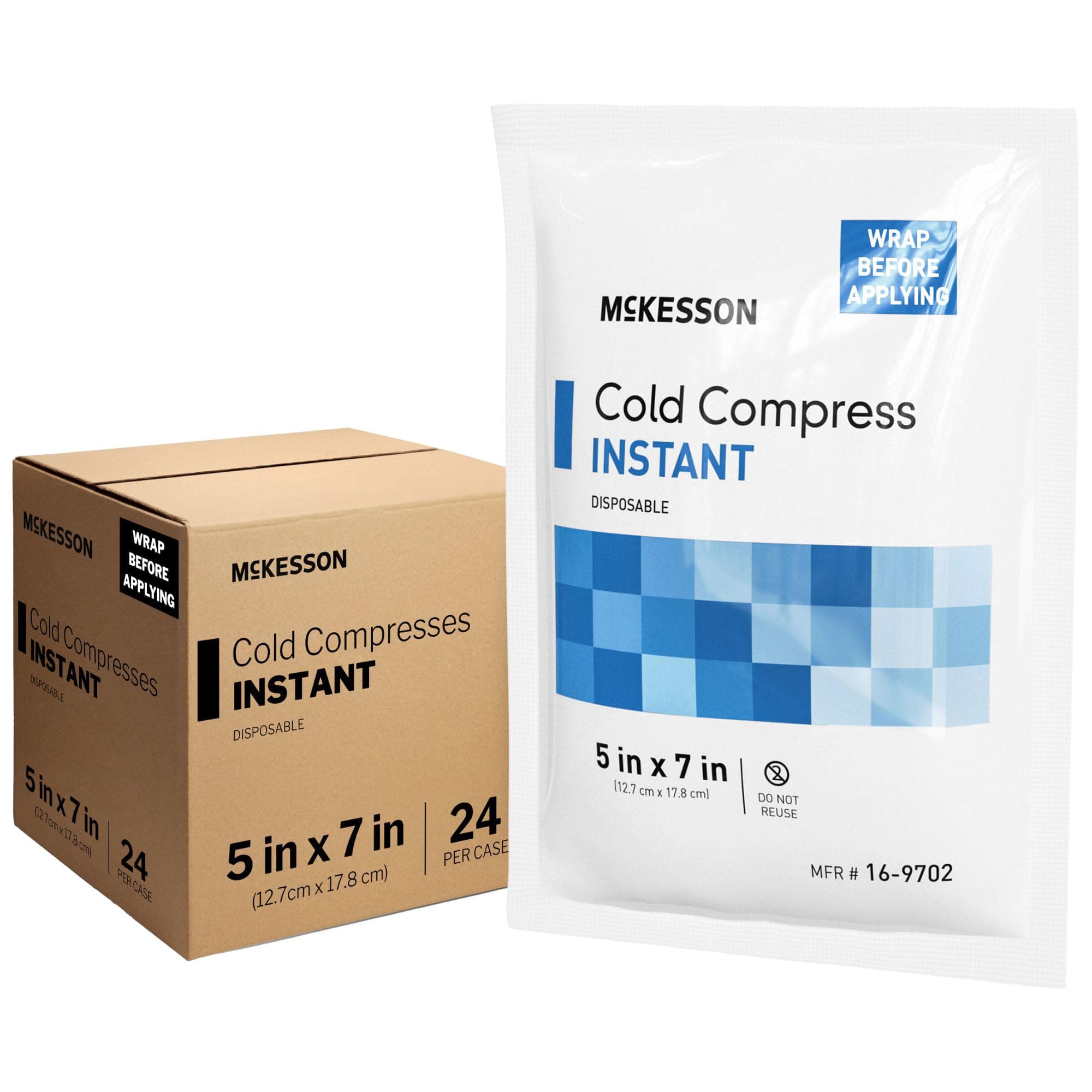 McKesson Instant Cold Packs 5" x 7" [24 Pack] - Instant Ice Packs for Injuries Disposable, Pain Relief, Swelling, Sprains - Travel Cold Compress for Sports, First Aid, Toothache