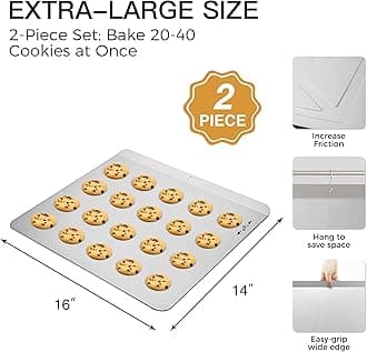 HONGBAKE Nonstick 16'' x 14'' Cookie Sheet 2 Pack- Commericial Large Baking tray Insulated Baking Sheets for Oven PFOA Free Cookie Sheets for Baking, Dishwasher Safe, Grey
