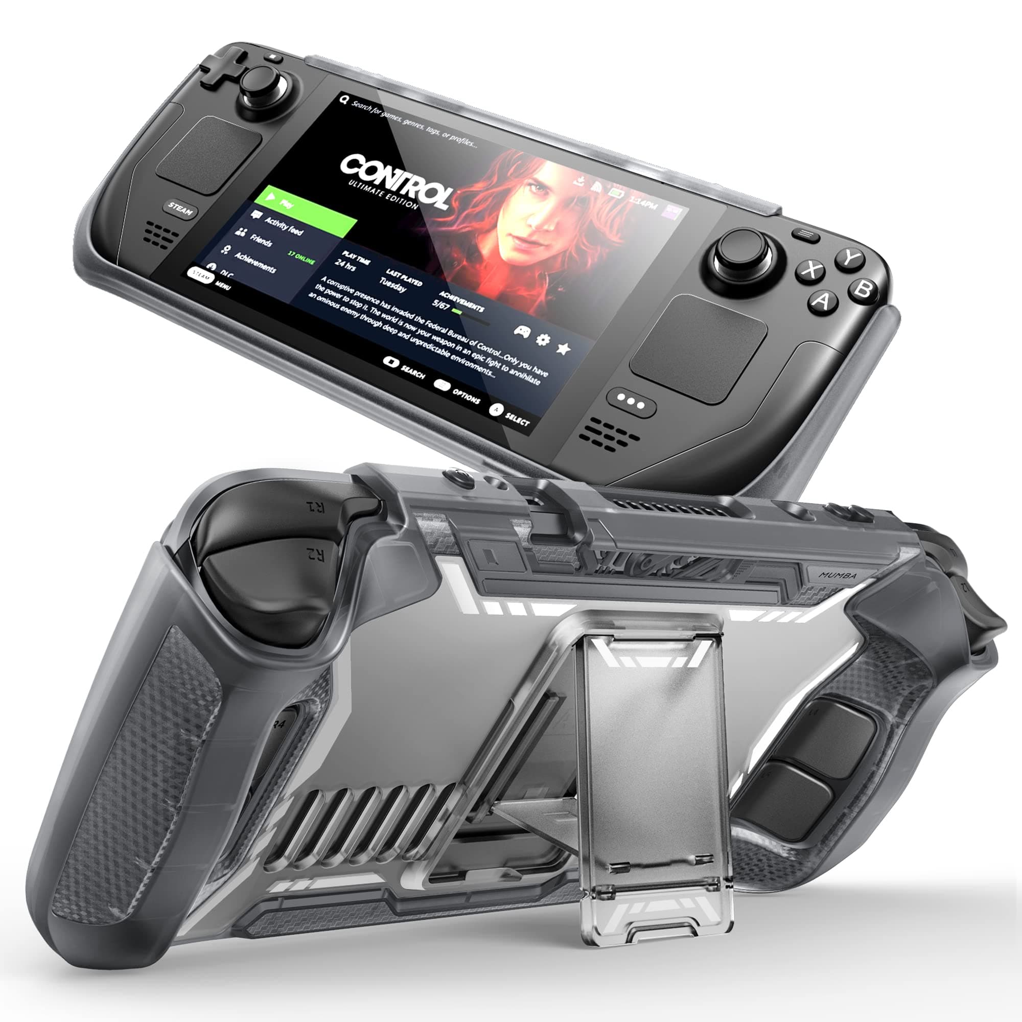 Mumba [Blade Series] Case for Steam Deck/Steam Deck OLED with Kickstand, TPU Grip Shock Protective Cover Accessories, Heat Dissipation Friendly, Anti-Slip & Anti-Scratch Protector (FrostBlack)