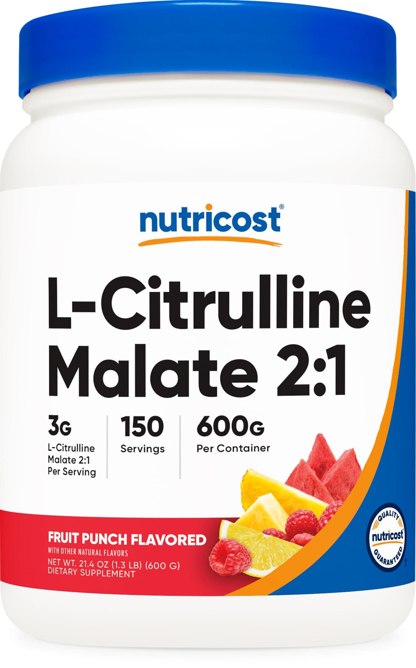 L-Citrulline Malate 2:1 (600g) Fruit Punch - Workout Support, Muscle Performance, Nitric Oxide Booster - Fitness Supplement Powder, 75 Servings