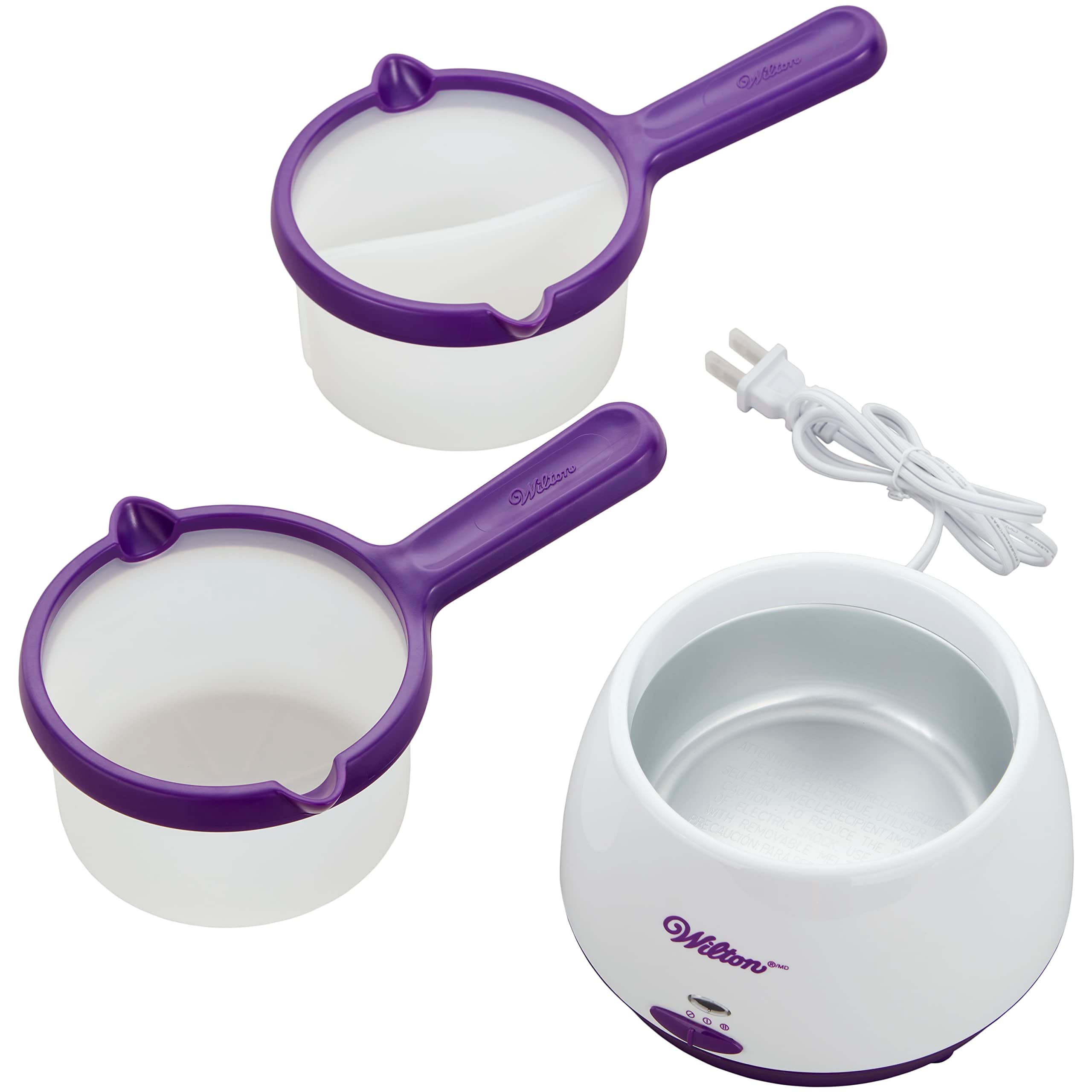 Wilton 191001876 Candy Melting Pot with 2 Silicone Inserts-Full and Divided, Plastic, White
