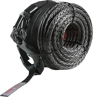 VEVOR Synthetic Winch Rope, 3/8 Inch x 85 Feet, 26,500 lbs, Black, Universal Fit for SUV, Large Off-Road Vehicle, Truck