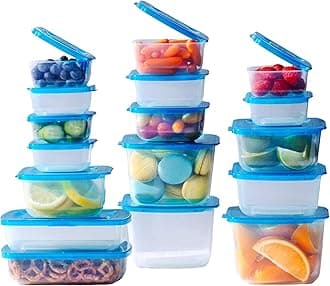 - Premium Attached Food Storage Containers, Permanently Attached Plastic Lid, Never Lose & Space Saving Organization (17 Pack)