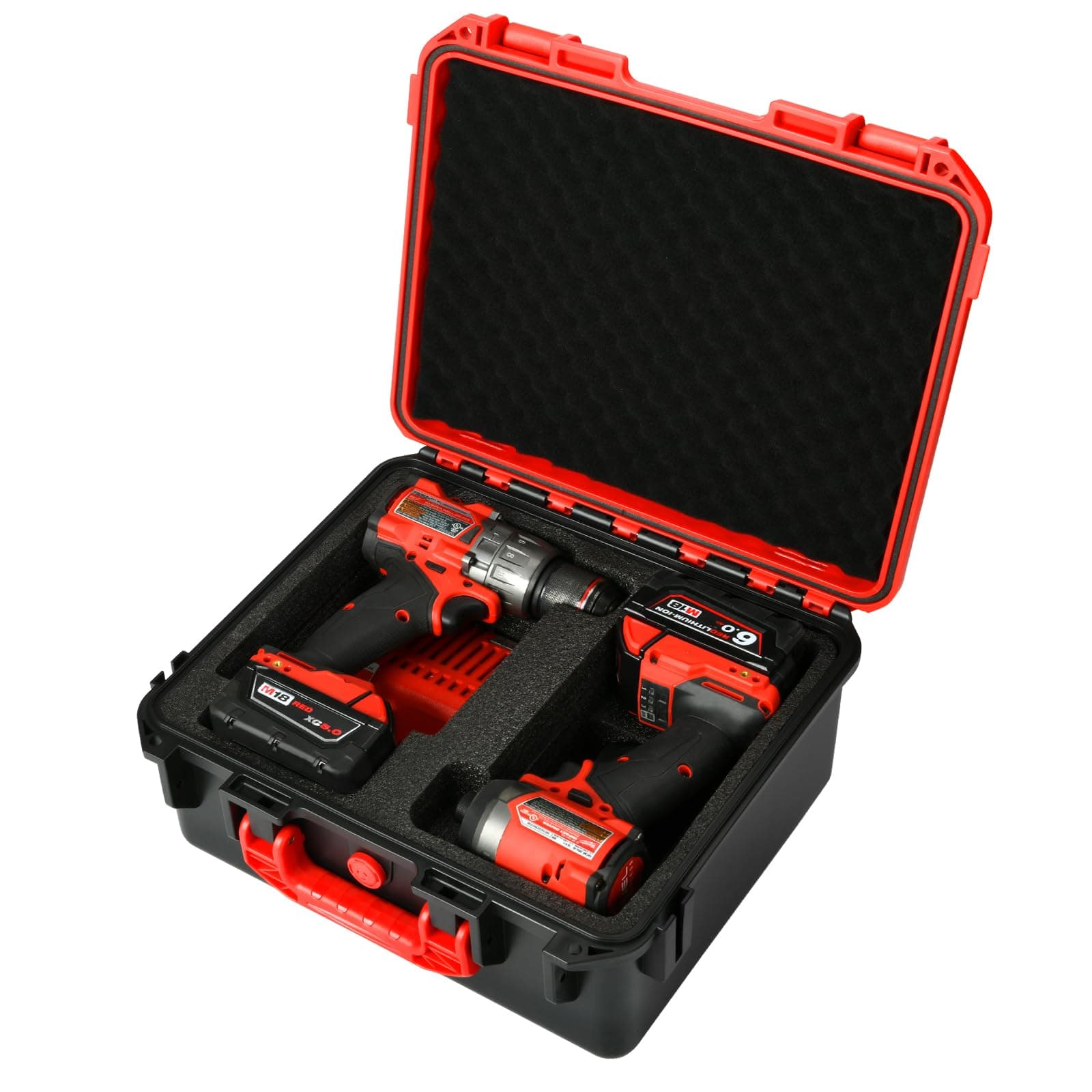 Case for Milwaukee M18 Drill & Driver: Storage Carrying Bag Tool Box for Milwaukee Tools, Waterproof Hard Case for Milwaukee Cordless Hammer Drill/Impact Driver/Battery/Charger (Red/Black Case Only)