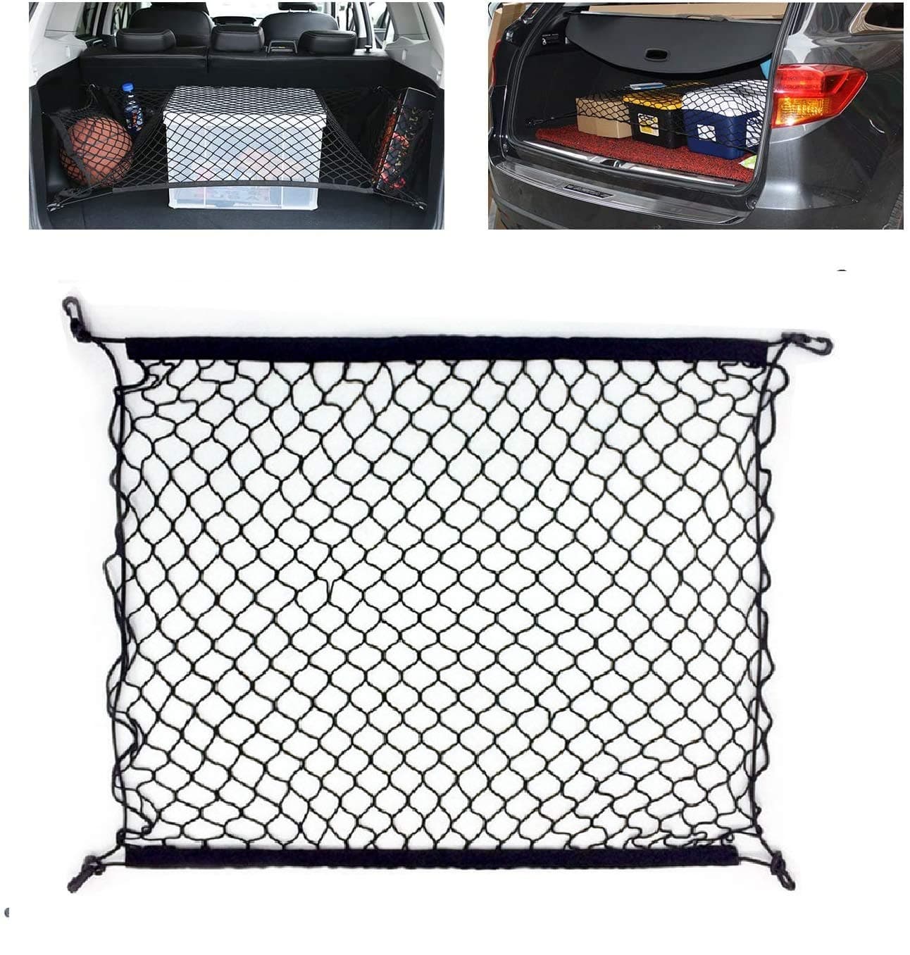 Car Cargo Net, Adjustable Elastic Organizer, Nylon Trunk Storage Net, Universal Fit for Car Boot Vehicle Van SUV (27.5'' x 27.5'')