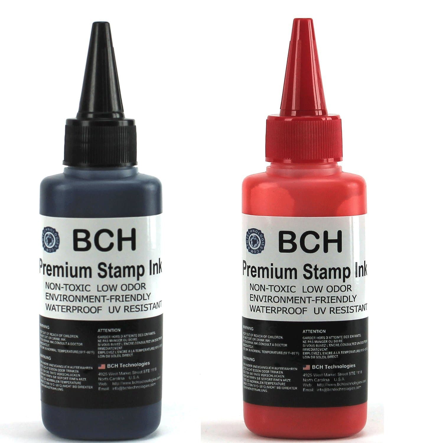 BCH Red and Black Stamp Ink Refill Combo – 2.5oz (75ml) Each Ink Bottle – Premium Refill Ink for Rubber & Self-Inking Stamps – Long-Lasting, Vibrant & Quick-Dry