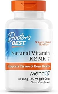 海外直送品 Doctors Best Natural Vitamin K2 Featuring MenaQ7, 60 VCaps 45 Mcg