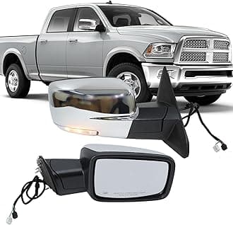 Passenger Side Mirror Compatible with 2013-2018 Dodge Ram 1500 2500 3500 Mirrors with Heated Puddle Lamp Tuning LED Signal Power Fold Chrome(9+2Pins)