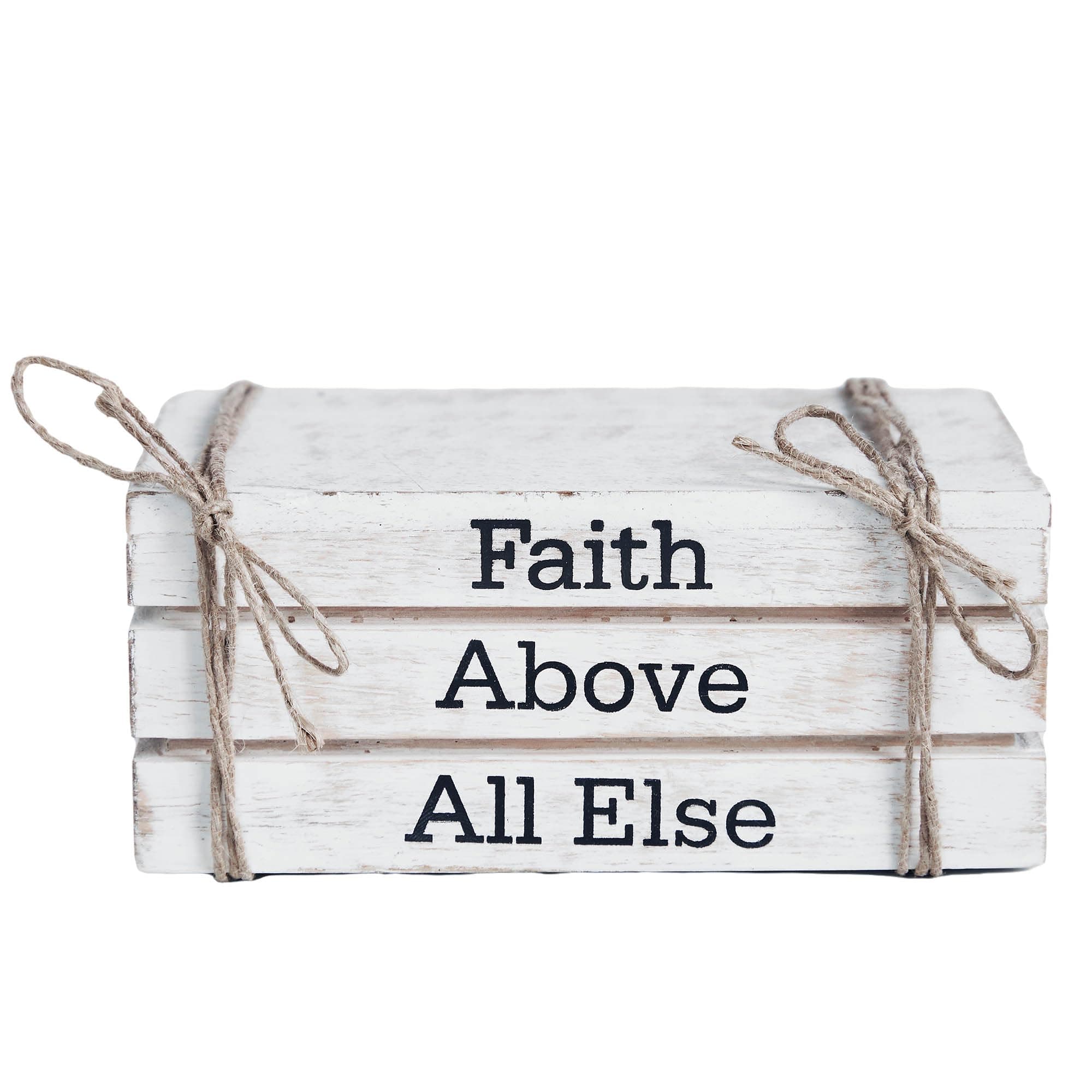 VHC BrandsFaux Book Stack for Table Office Bookend Wooden Religious Decor, Faith Above All Else, 2.5x6x4 Inches