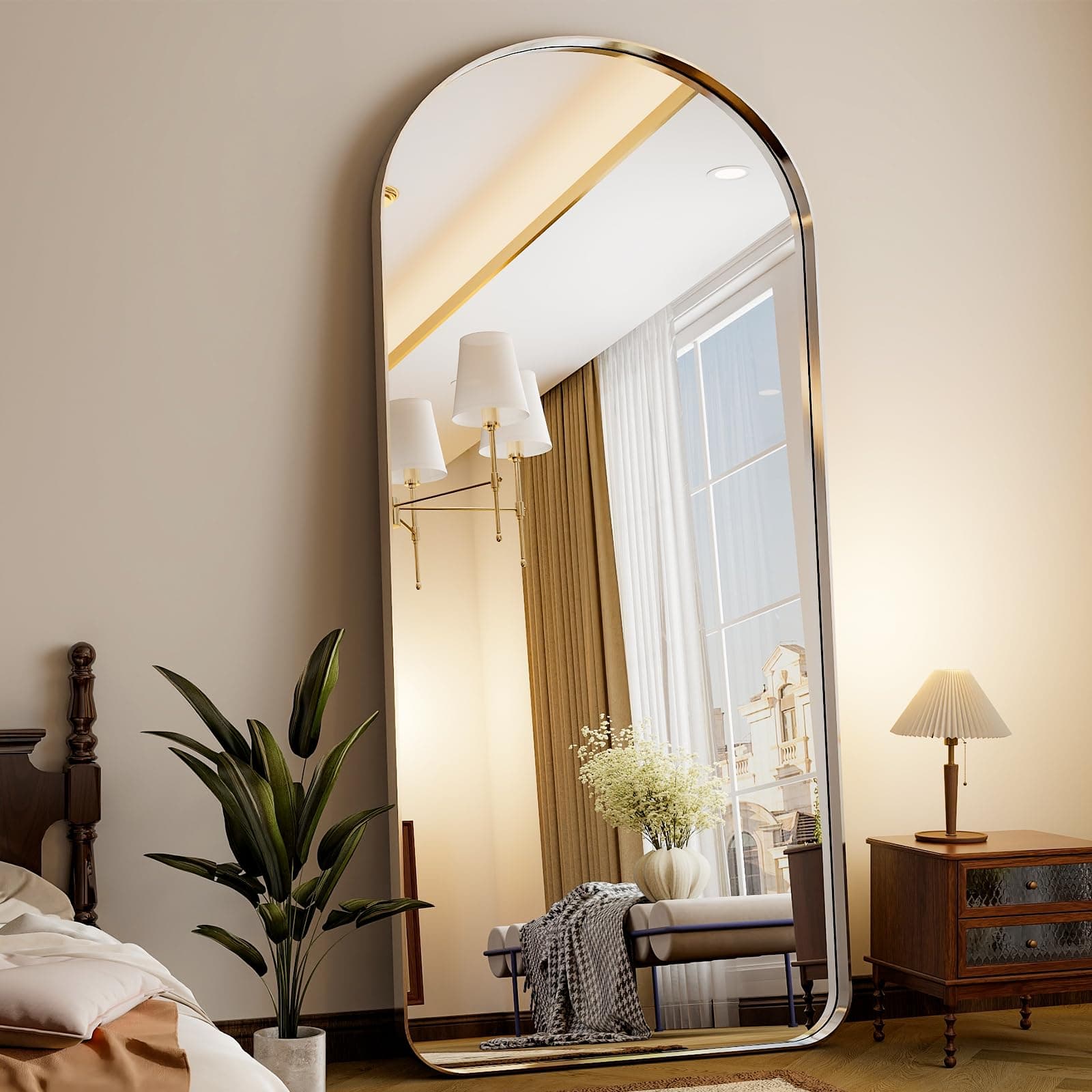 71"x30" Large Arched Full Length Floor Standing Mirror with Rounded Corners, Aluminum Alloy Frame for Wall Hanging or Home Decor, Silver