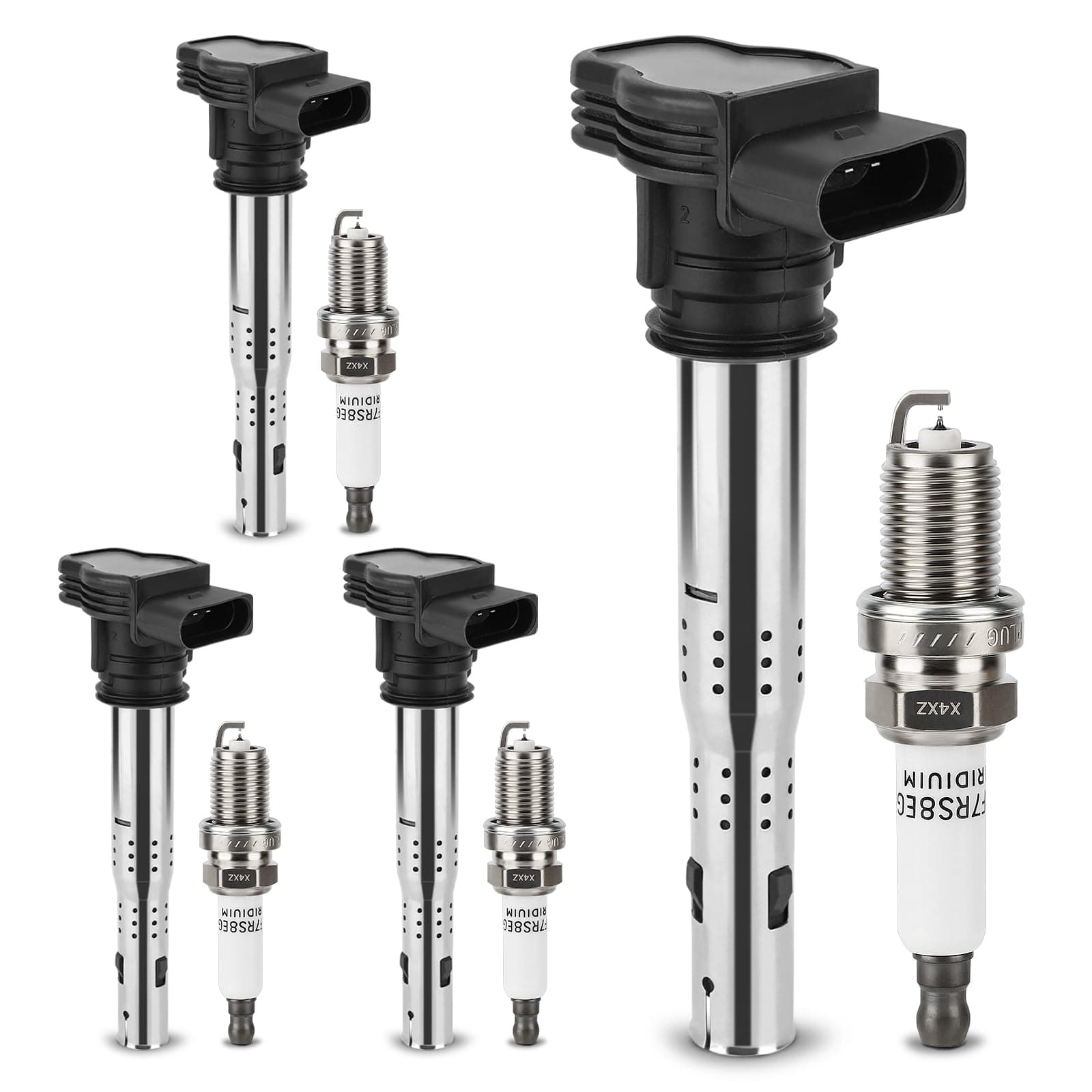 UF575 Ignition Coil & 1675 Double Iridium Spark Plug for Audi A3 A4 A5 A6 Q5 R8 TT RS4 RS5/Volkswagen Jetta Passat Tiguan Beetle CC Golf GTI Replaces# C1627 07K905715F E1075