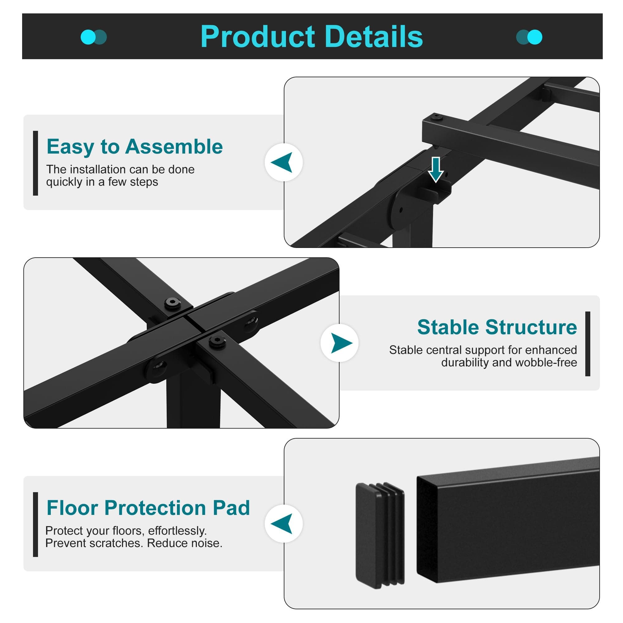 14 Inch Metal Bed Frame Queen Size No Box Spring Needed, Heavy Duty Platform Support Up to 3000 lbs, Easy Assembly, Noise Free, Black