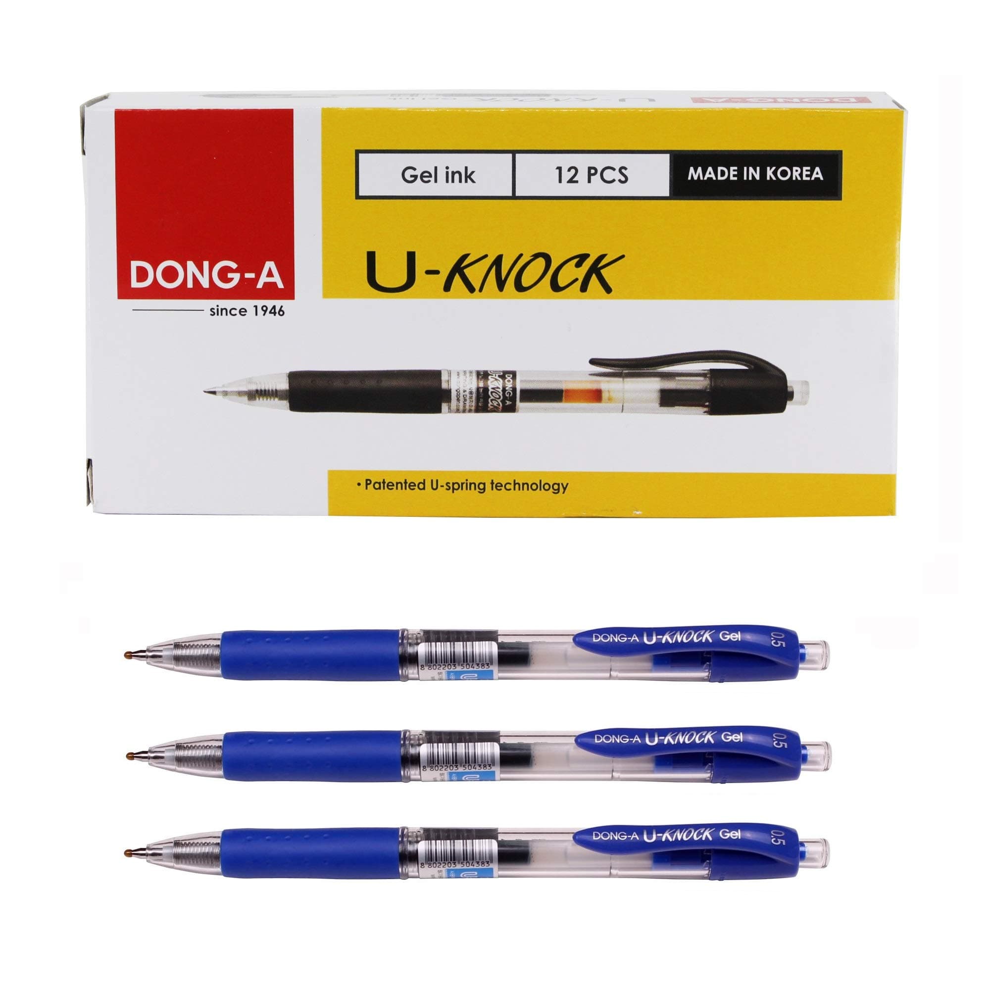 Dong-A U-Knock Gel Ink Ballpoint Pen U-Spring Technology 0.5mm (1 Dozen) Smooth Writing, Dong A