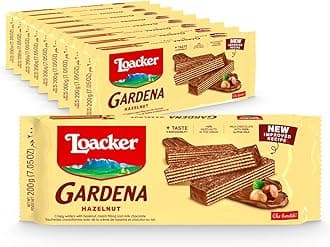 Gardena Hazelnut - Premium Milk Chocolate Covered Crispy Wafer with Hazelnut Cream Filling - Pack of 10 family-size bars