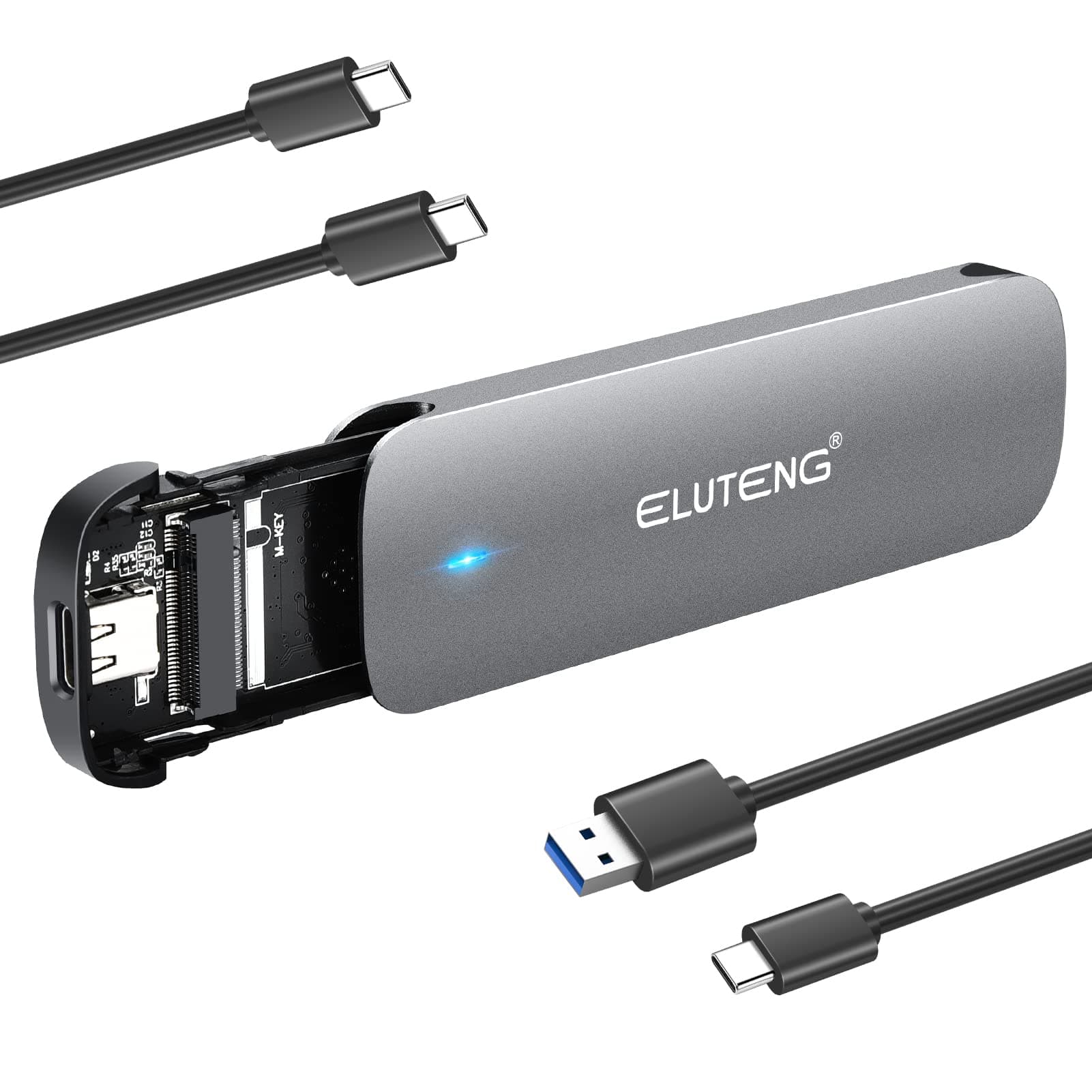 ELUTENG M.2 SSD Enclosure NVME SATA Dual Protocol SSD to USB Adapter Aluminum USB C 3.2 Gen 2 10Gbps PCIe M and B&M Keys External Solid State Drive Case Max 4TB for 2230/ 2242/ 2260/ 2280 SSDs