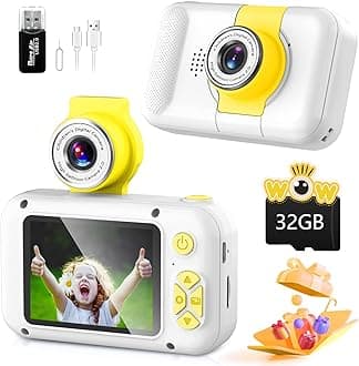 Kids Camera, Toddler Kid Digital Camera with 180°Flip Lens & 2.4in IPS Screen, Birthday Festival Gifts Present Toy for 4 5 6 7 8 9 10 11 Year Old Girls/Boys, 32 GB Card Included, X101