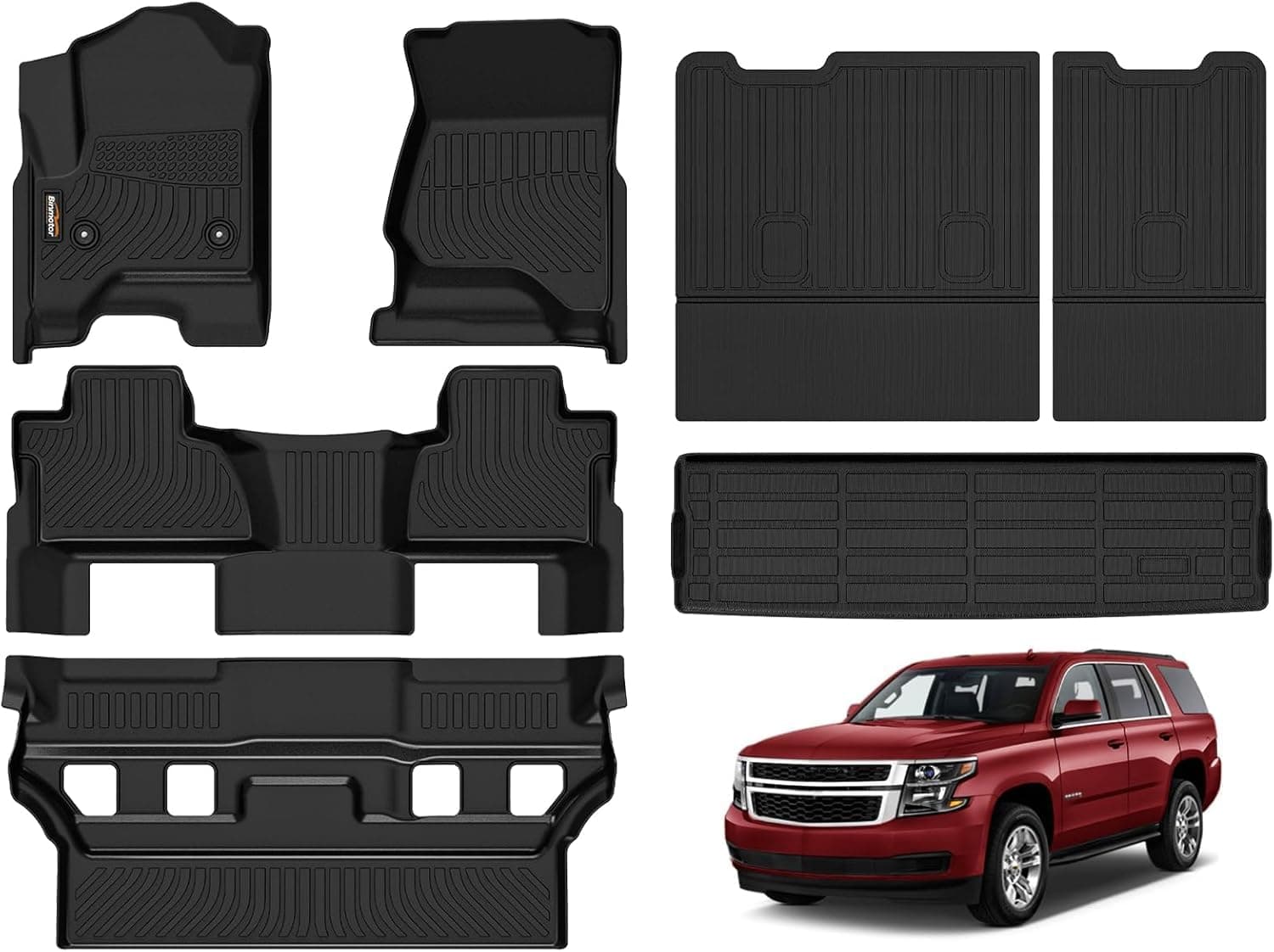 Binmotor-Floor Mats and Cargo Liner with Backrest Mat Full Set for 2015-2020 Chevrolet Tahoe or GMC Yukon,TPE Rubber Liners Accessories Mats （Floor Mats and Trunk Mat with Backrest Mats）