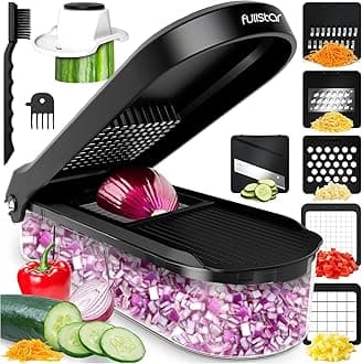 fullstar Vegetable Chopper Cutter Mandoline Slicer Cheese Grater - Food Onion Salad Veggie Chopper with Container - French Fry Potato Dicer Slicer Cutter - Kitchen Tools Gadgets (6-in-1 Compact Black)