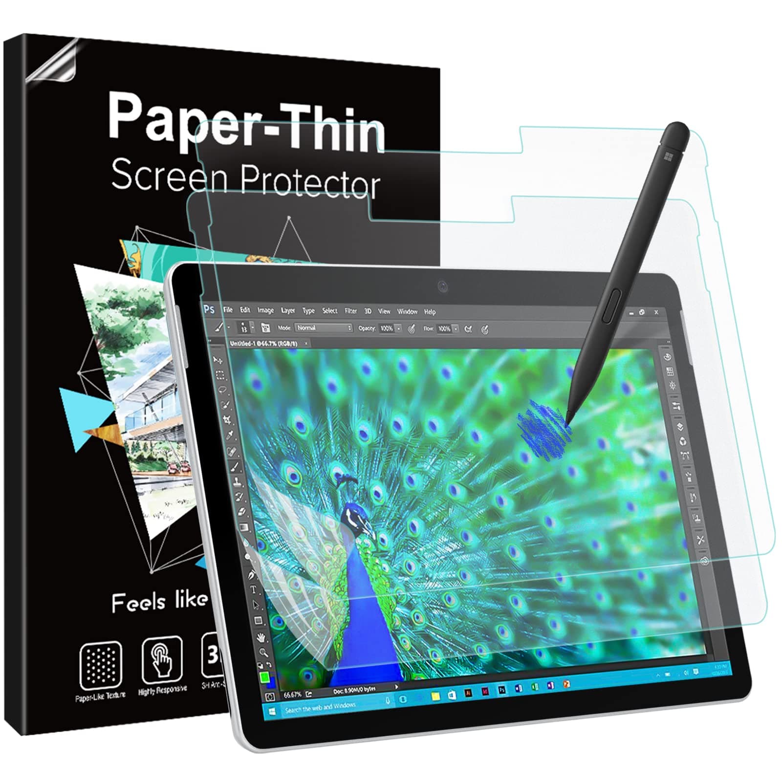 TiMOVO 2 Pack Paper Screen Protector for Microsoft Surface Pro 11 2024, Surface Pro 10 / Pro 9 / Pro 8 / Pro X 13 Inch, Anti-Glare Anti-Scratch PET Film, Support Surface Pen, Matte