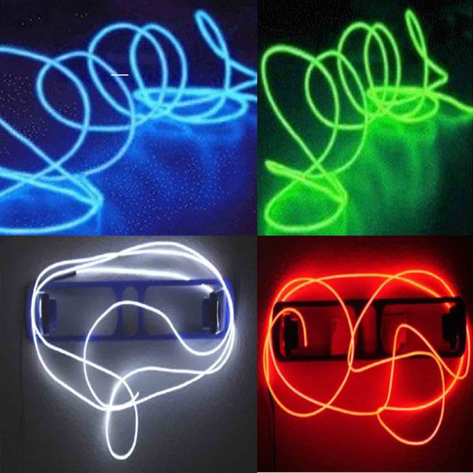 4 Pack 15Ft Neon Glowing Strobing Electroluminescent Wire/El Wire(Blue, Green, Red, White) + 3 Modes Battery Controllers
