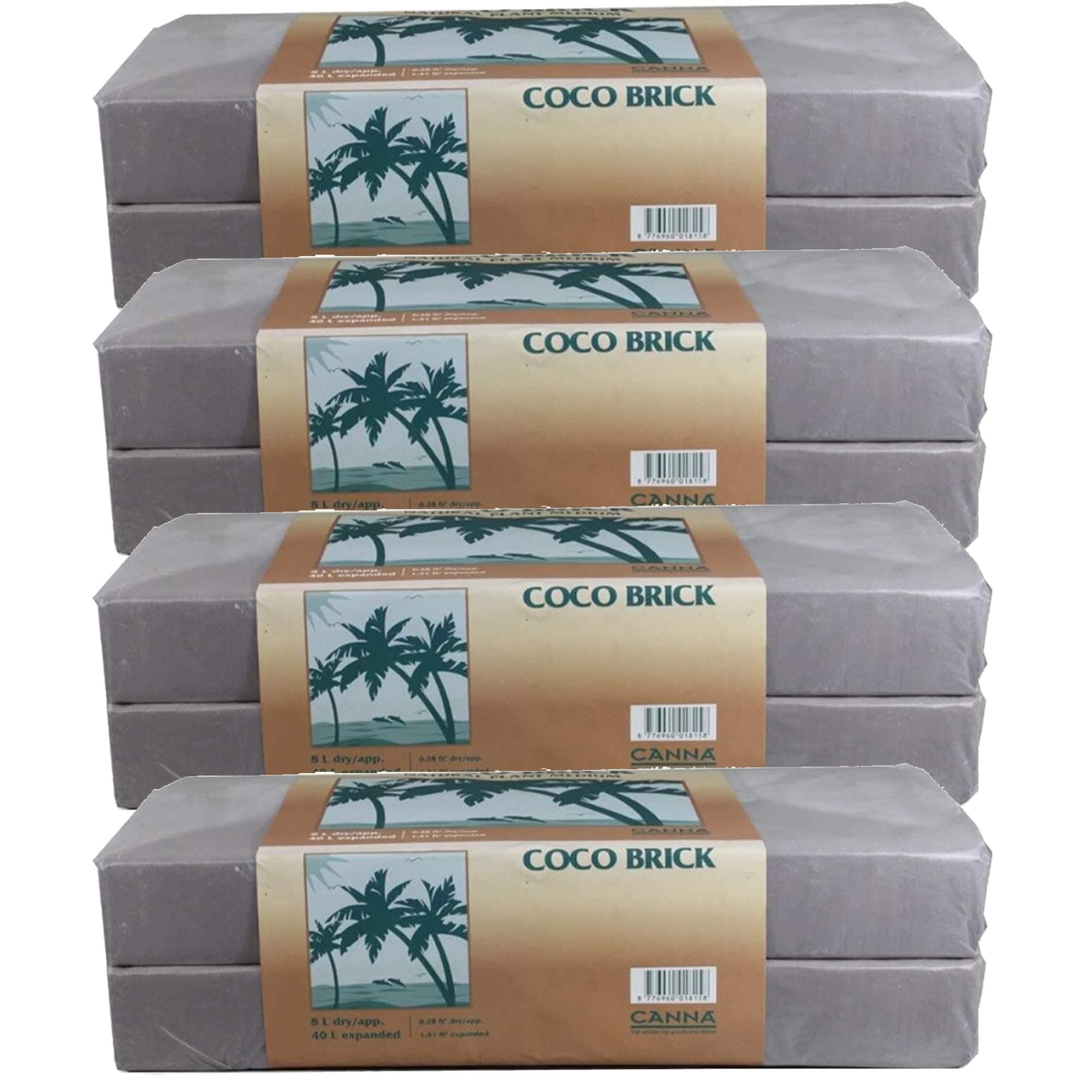 Coco Brick 40L Expandable Natural Plant Medium Soil Substrate, 40 Liter Expanded - 8 Liter Dry, Reusable (4)