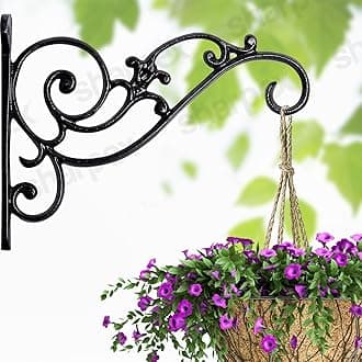 Sharpex Wall Mounted Metal Bracket | Decorative Wall Hook Plant Hanger for Hanging Pots, Bird Feeders, Flower Baskets, Planters, Lanterns, Lamps, and Wind Chimes for Indoor/Outdoor Use (Black, 1 Pc)