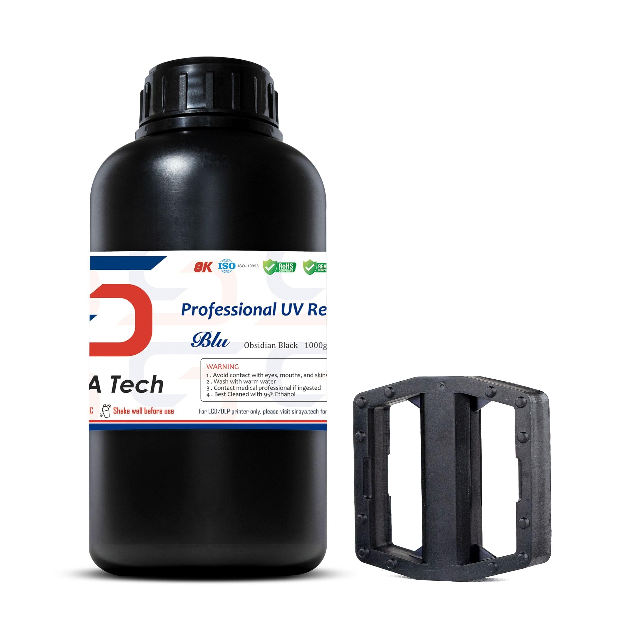 Siraya Tech Blu 3D Printer Resin High Toughness Resolution Strong and Precise 3D Printing 405nm UV-Curing Rapid Resin for LCD DLP 8K 3D Printer (Obsidian Black, 1kg)