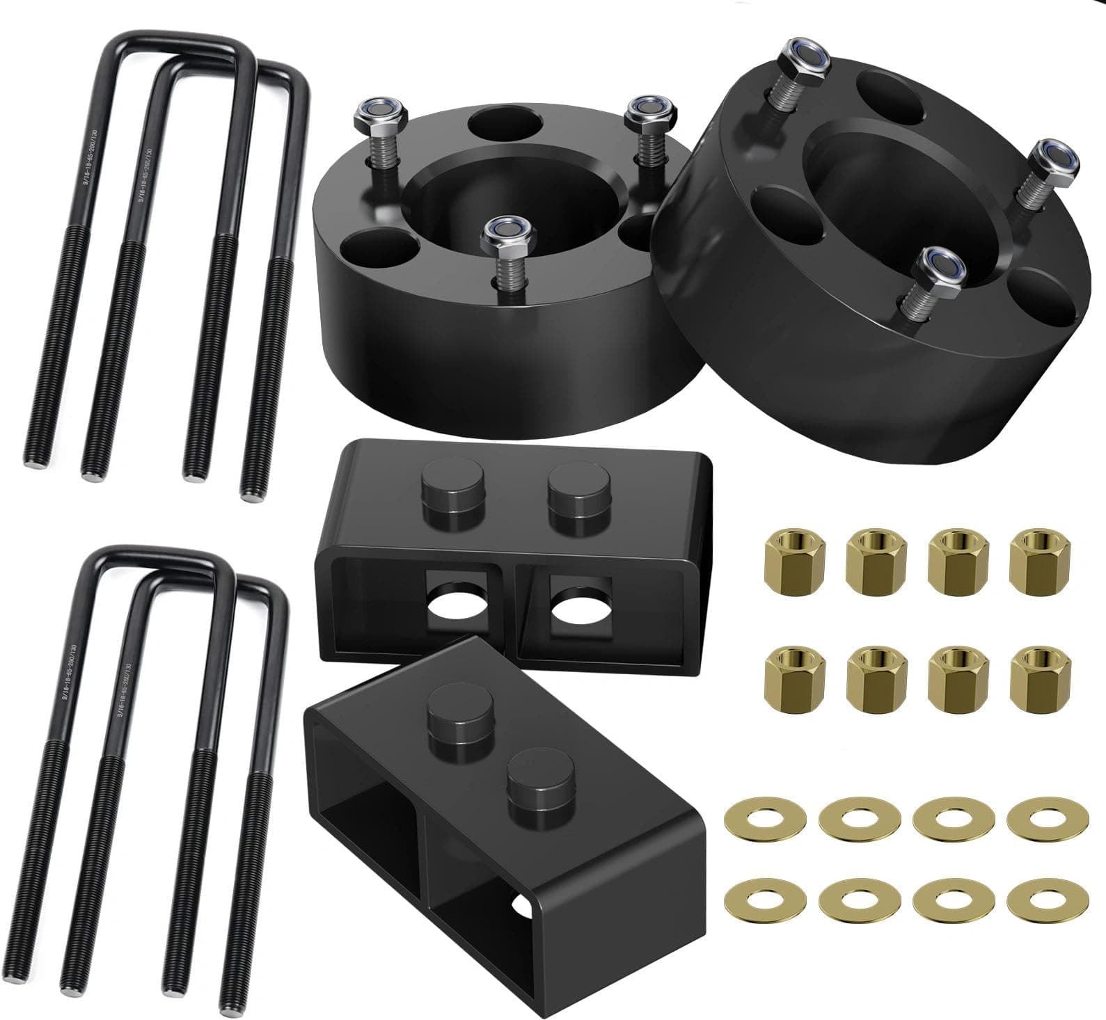 AUTOPTIM 3 in Front and 2 in Rear Leveling Lift Kit - Replacement for 2004-2020 Ford F150, Aluminum Leveling Kit CNC Strut Spacers For Pick Up