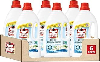 Omino Bianco - Liquid Washing Machine, 138 Washes, Respects Colours and Fabrics, Fresh Scent with White Musk Essence, 1160 ml x 6 Packs