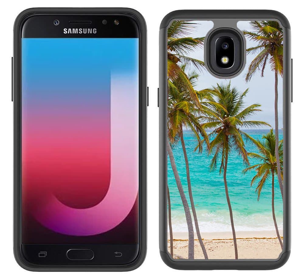 CorpCase for Galaxy J7 2018/J7 Prime 2/J7 Plus/J7 Duo/J7 Pro Case - Tropical Palm Tree On Beach/Hybrid Unique Case with Great Protection