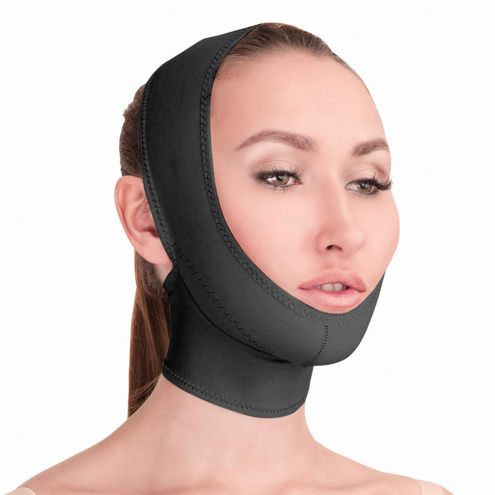 Post Surgical Chin and Neck Lifting Support and Compression Mask, Band, Strap for Women and Men - Double Chin Slimmer, Jowl Tightening Anti-Aging Facial V Shaped Garment (Beige, S) (Black, S)