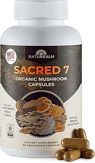 Naturealm Sacred 7 Mushroom 7-in-1 Blend Capsules Supplement (30 Day Supply) | Supports Daily Immune Defense & Focus | Lions Mane, Reishi, Chaga & More | Organic, Premium 100% Fruiting Body Extract