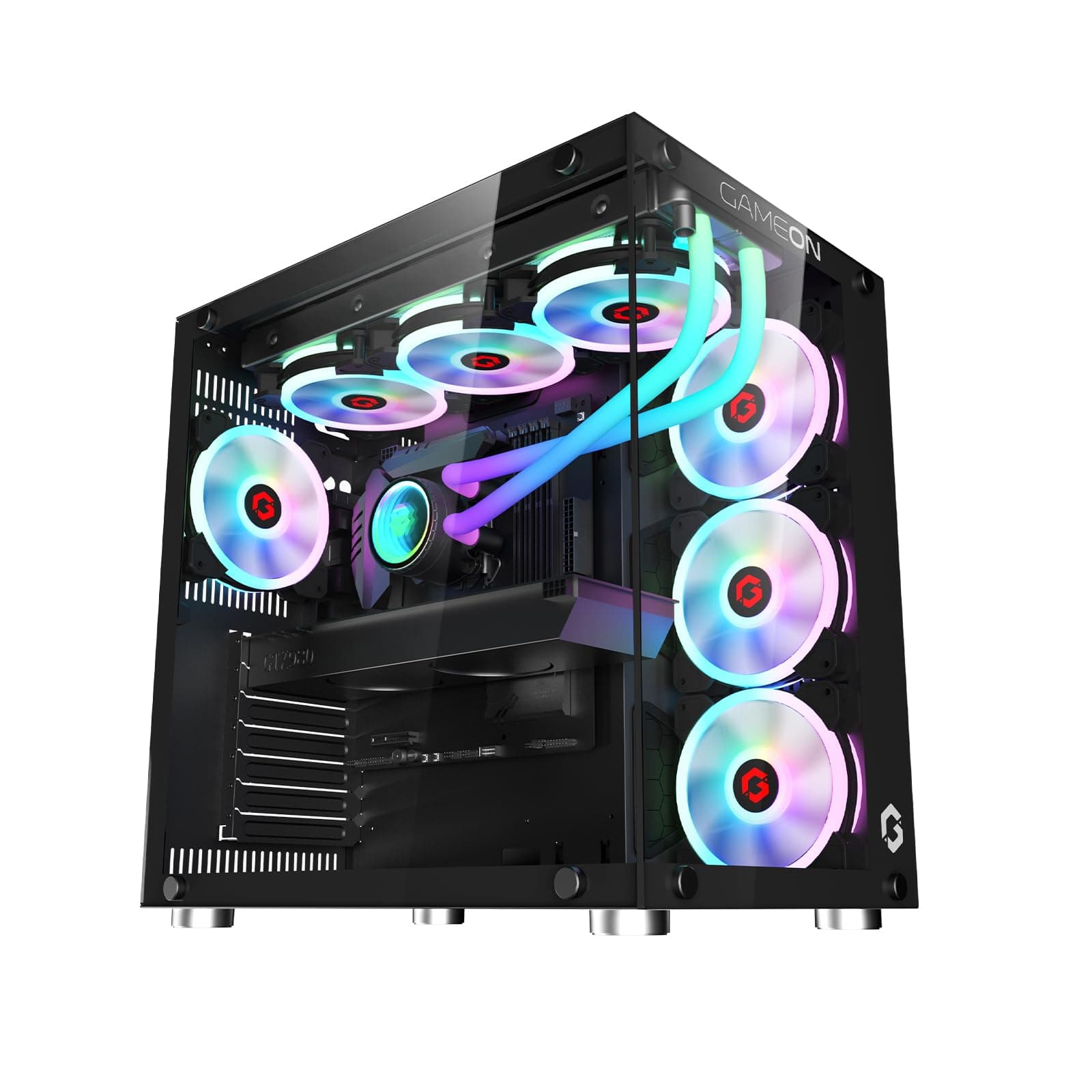 GAMEON Emperor Midnight I Series Mid Tower PC Gaming Case, 120mm ARGB+PWM Lighting, Tempered Glass, Pre-installed RGB Cooling Fans Computer case, Dust Filters, Wide Motherboard Compatibility, Black