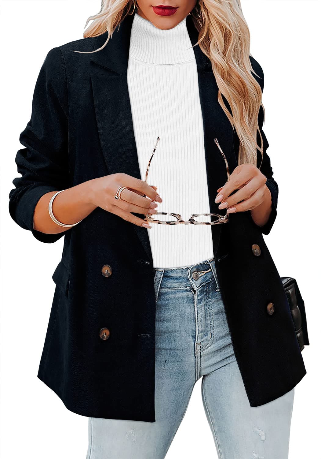 CRAZY GRIDWomens Casual Blazer Jacket Long Sleeve Open Front Work Office Blazer Lapel Button Jacket