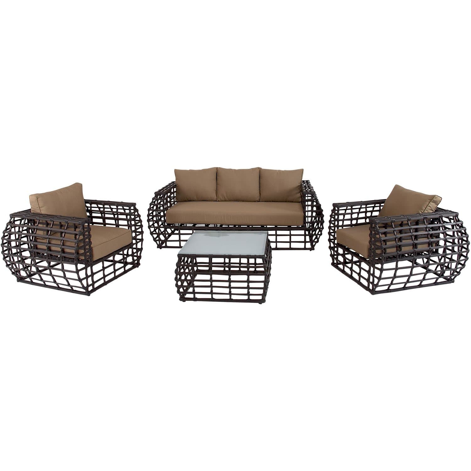 Soho 4 Piece Modern Lounge Set, Brown/Beige