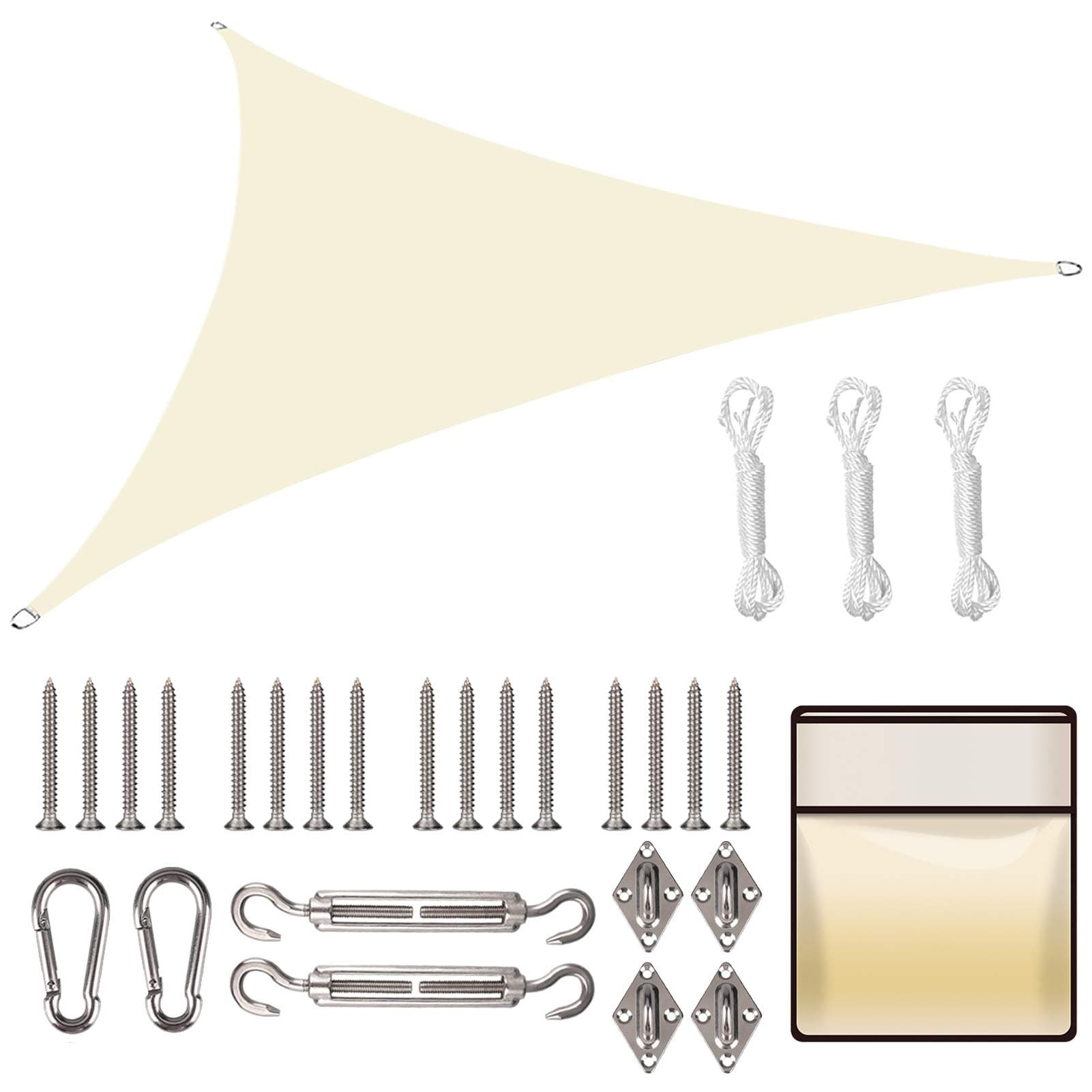 Yeahmart Sun Shade Sail Triangle with Fixing Kit Waterproof Anti-UV Sunscreen Awning Canopy 98% UV Block for Outdoor Garden Patio Party Backyard Yard Camping with Free Rope