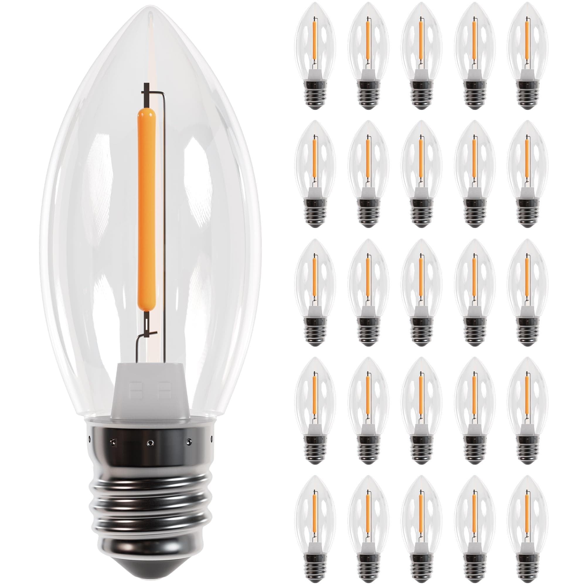 BlueStars 25 Packs Clear E17 LED Bulbs C9 Candle Shape, 1W (15W Equivalent), 2700K Warm White, Shatterproof, Perfect for Home Outdoor & Indoor Decoration, String Lights, Patio Lights