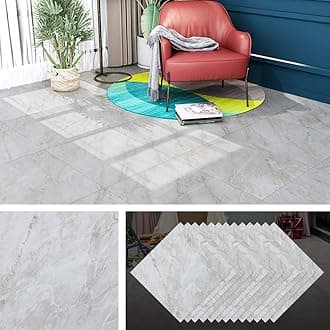 Livelynine 32 Pack Peel and Stick Floor Tile 12X12 Light Grey Marble Vinyl Flooring Sheet Self Adhesive Kitchen Flooring Tiles Bathroom Stick on Floor Tiles Stickers Bedroom Sticky Laminate Linoleum
