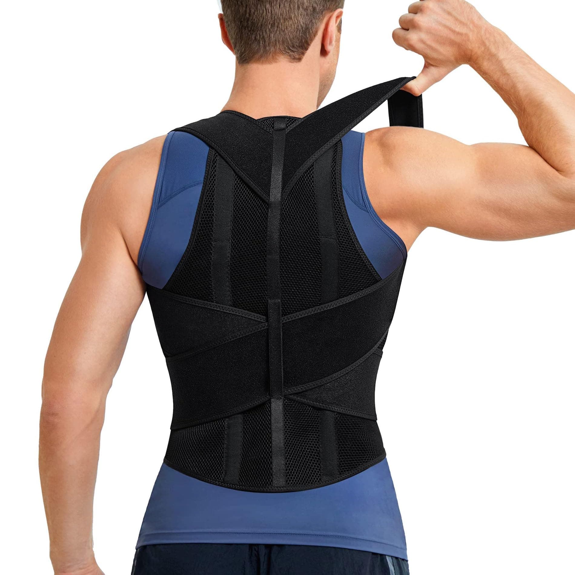 Junlan Men Back Brace Adjustable Back Support for Neck, Shoulder and Back (Black,M)