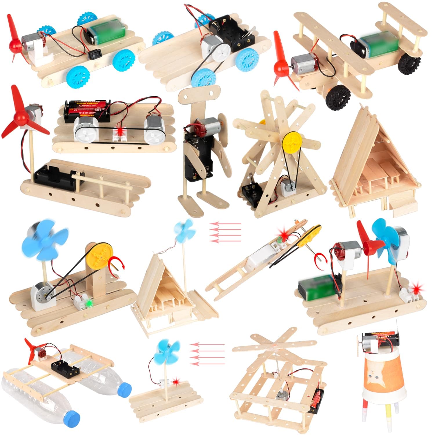 EUDAX 465PCS DC Motor Kit STEM Mini Electric Motor Kit for DIY Science Projects, LED Light Vanes Propeller, AA Battery Holder, Plastic Gears, Electrical Engineering Kit for Education Projects