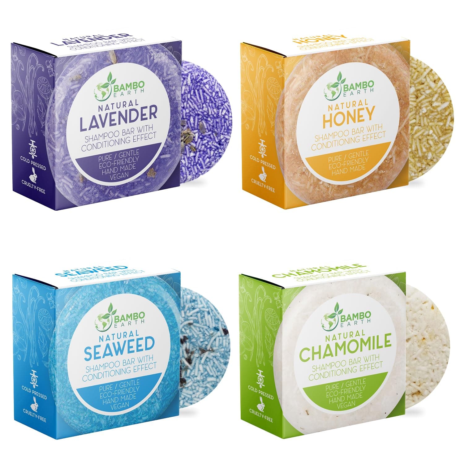 Solid Shampoo Bar And Conditioner Effect Hair Soap – 4 Pack Natural Shampoo Bars For Hair With Plant Based Essential Oils And Eco Friendly Zero Waste Biodegradable Packaging