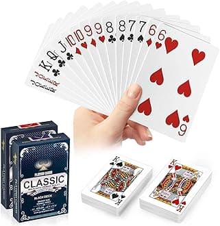 JWENUPDE Waterproof Plastic Playing Cards 2 Pack, Red and Black Poker Cards, Washable & Durable Poker Cards for Tarot, UNO, Blackjack, Canasta Card Games, Perfect for Pool Games, Beach, Camping Games
