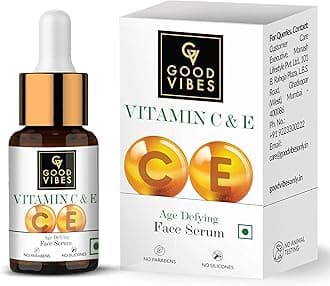 Good Vibes Vitamin C & E Age Defying Serum, 10 ml Light Weight Non Greasy Helps Reduces Wrinkles Skin Repair, Naturally Glowing Face No Parabens Sulphates, Animal Testing, Multi